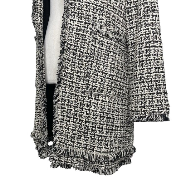 Laundry by Shelli Segal Boucle Jacket Size Small Fringed Hem Edges Cuff Hooded - Picture 7 of 12